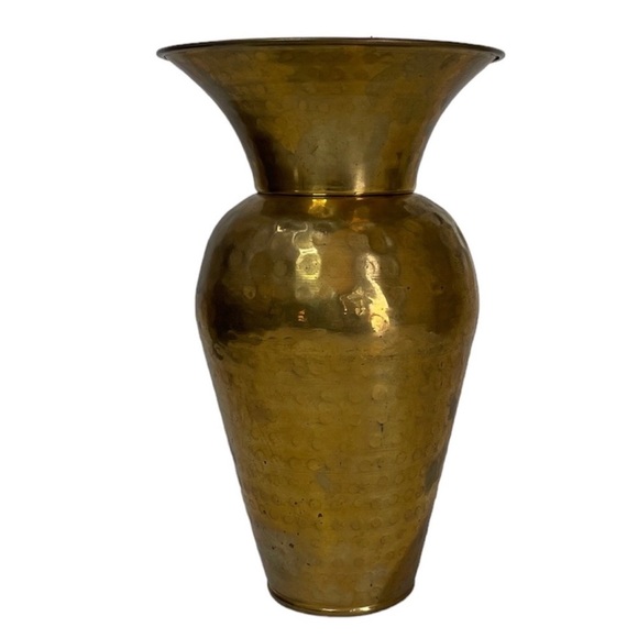 Vintage Brass Vase Hammered Metal MCM Art Boho Cottagecore Mid Century Farmhouse - Picture 12 of 13